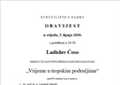 Obavijest o nastupnom predavanju- Ladislav Ćoso